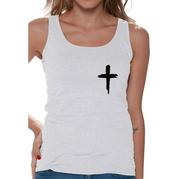 Awkward Styles Black Cross Tank Tops for Women Christian Clothes for Ladies Following Jesus Womens T-Shirt Christian Gifts Jesus Tank Top Jesus Clothing Jesus T Shirt for Her Cross Ladies Shirt