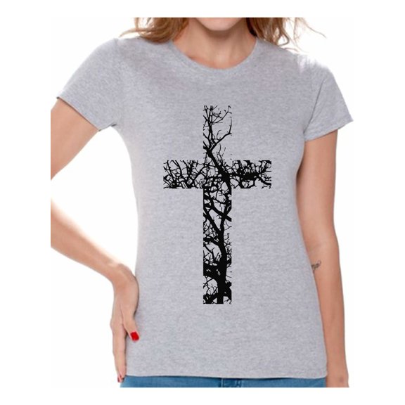Awkward Styles Black Cross Tshirt for Women Christian Cross Clothes for Ladies Following Jesus Womens T-Shirt Christian Gifts Jesus Shirts Jesus Cross Clothing Jesus T Shirt for Her Cross Ladies Shirt