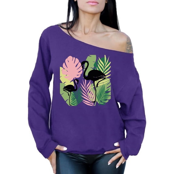 Awkward Styles Black Flamingos Ladies Off Shoulder Sweater Summer Clothing for Women Pink Flamingo Oversized Sweatshirt for Mom Funny Summer Clothes Flamingo Off The Shoulder Sweatshirt for Women
