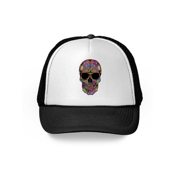 Awkward Styles Black Flower Skull Caps Skull Trucker Hats Skull Gifts Day of Dead Skull Accessories Skull Caps Winter Summer