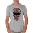 thumbnail image 1 of Awkward Styles Black Flowered Skull T-shirt Top skull shirts womens mens day of the dead costume t shirt dia de Los Muertos costume t shirt sugar skull candy skull costume t shirt skull for men, 1 of 4