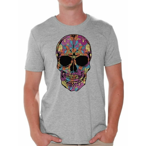 Awkward Styles Black Flowered Skull T-shirt Top skull shirts womens mens day of the dead costume t shirt dia de Los Muertos costume t shirt sugar skull candy skull costume t shirt skull for men