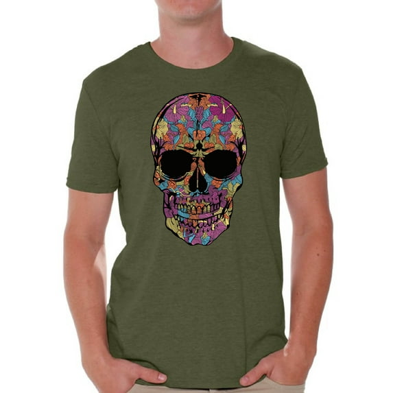 Awkward Styles Black Flowered Skull T-shirt Top skull shirts womens mens day of the dead costume t shirt dia de Los Muertos costume t shirt sugar skull candy skull costume t shirt skull for men