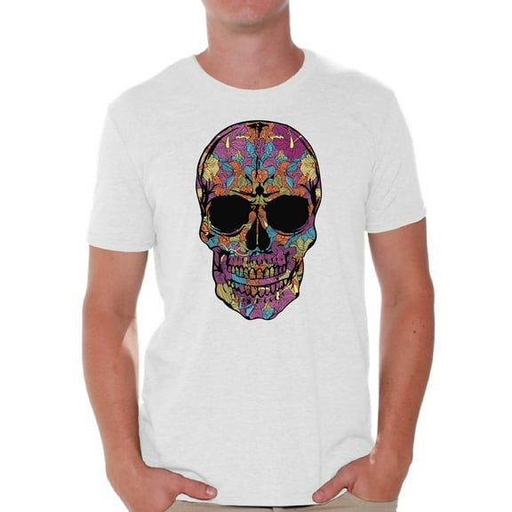 Awkward Styles Black Flowered Skull T-shirt Top skull shirts womens mens day of the dead costume t shirt dia de Los Muertos costume t shirt sugar skull candy skull costume t shirt skull for men
