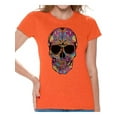 thumbnail image 1 of Awkward Styles Black Flowered Skull Tshirt Top skull shirts womens mens day of the dead costume t shirt dia de Los Muertos costume t shirt candy skull sugar skull costume tshirt skull for women, 1 of 4