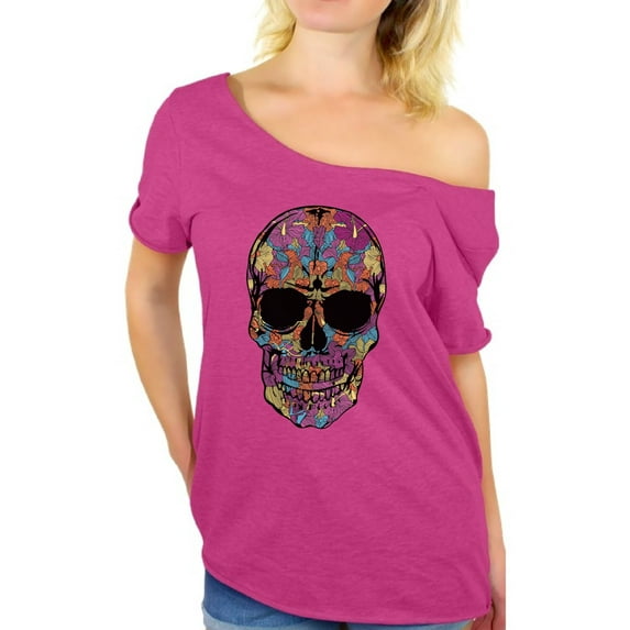 Awkward Styles Black Flowered Skull off the shoulder top t shirt skull shirts womens day of the dead costume t shirt dia de Los Muertos costume t shirt sugar skull candy skull costume t shirt skull