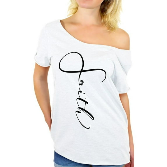 Awkward Styles Black Off The Shoulder Tshirt for Women Christian Gifts for Wife Faith Ladies Off Shoulder Shirt Faith Clothing for Women Faith T Shirt for Her Christian Clothes Womens Shirt