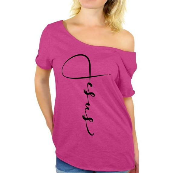 Awkward Styles Black Off The Shoulder Tshirt for Women Christian Gifts for Wife Jesus Ladies Off Shoulder Shirt Jesus Clothing for Women Jesus T Shirt for Her Christian Clothes Womens Shirt