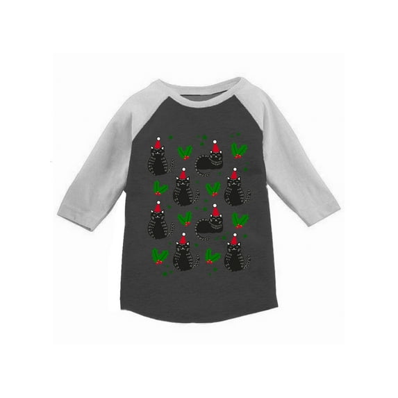 Awkward Styles Boys Girls Christmas T-Shirt Cat Xmas Pattern Raglan Shirt Kids
