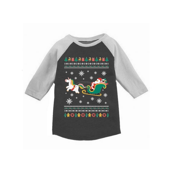 Awkward Styles Boys Girls Xmas T-Shirt Christmas Santa with Unicorn Toddler Raglan Shirt