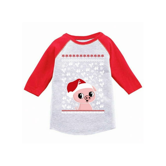 Awkward Styles Boys Girls Xmas T-Shirt Pig Christmas Pattern Toddler Raglan Shirt