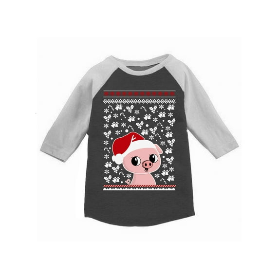 Awkward Styles Boys Girls Xmas T-Shirt Pig Christmas Pattern Toddler Raglan Shirt