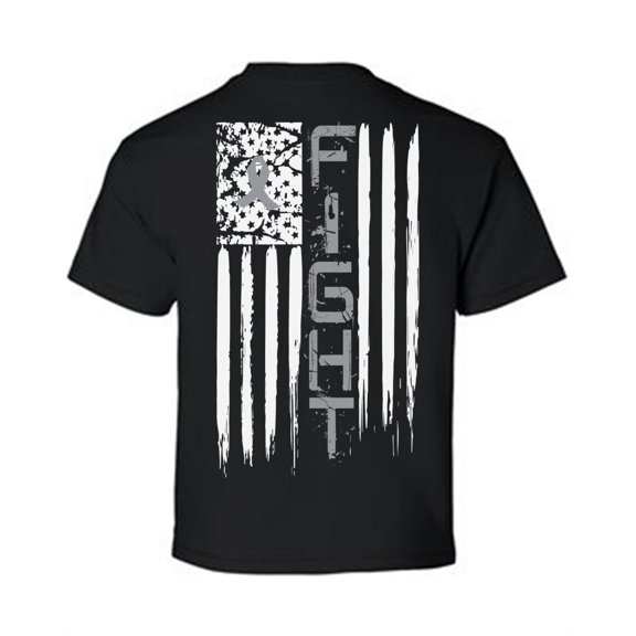 Awkward Styles Brain Cancer Awareness T-Shirt Grey Ribbon Flag Kids T Shirts Back Print