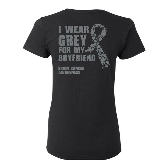 Awkward Styles Brain Cancer Awareness T-Shirt I Wear Grey For My Boyfriend T Shirts for Women Back Print