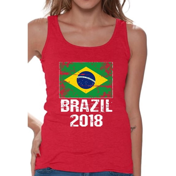 Awkward Styles Brazil 2018 Soccer Tank Top for Women Brazilian Flag Gift for Her