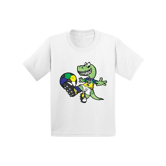 Awkward Styles Brazil Football Toddler Shirt Cute Dinosaur Soccer Shirt for Kids