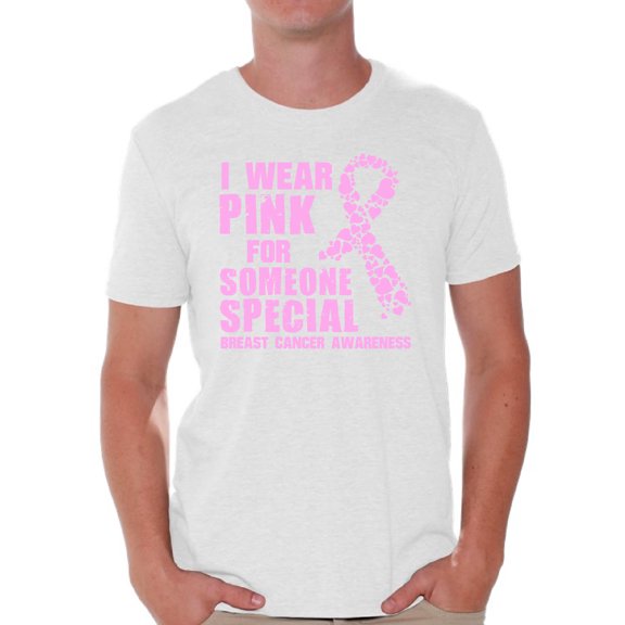 Awkward Styles Breast Cancer Awareness Men's Shirt Cancer Shirts I Wear Pink For Someone Special T-Shirt Breast Cancer Survivor Gifts Pink Ribbon Tshirt for Men Pink Cancer Support Pink Ribbon