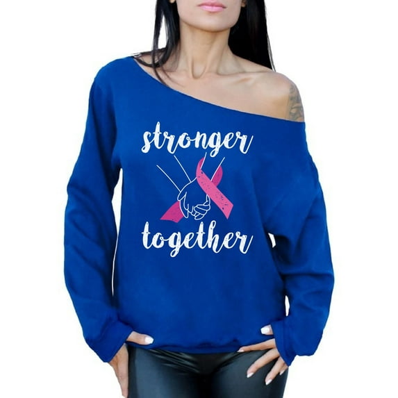 Awkward Styles Breast Cancer Awareness Sweater Stronger Together Off Shoulder Tops for Women