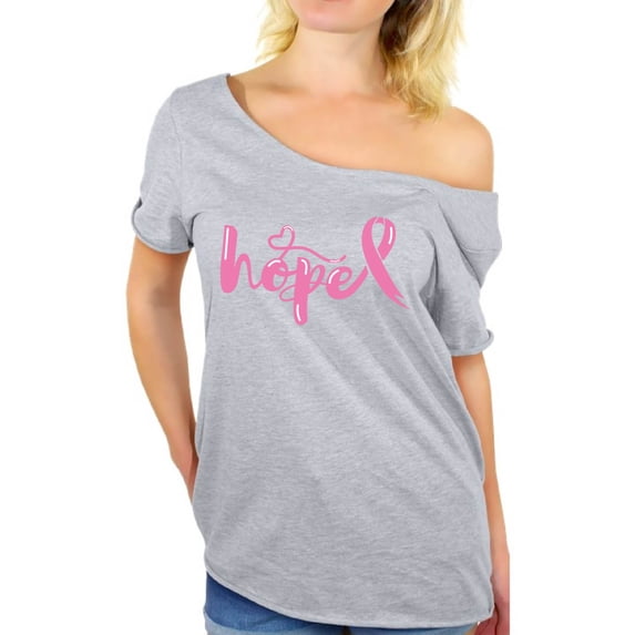 Awkward Styles Breast Cancer Awareness T-Shirt Hope Pink Ribbon Off Shoulder Tops for Women