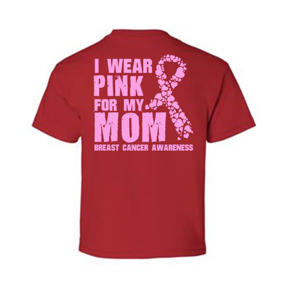 Awkward Styles Breast Cancer Awareness T-Shirt I Wear Pink For My Mom Kids T Shirts Back Print