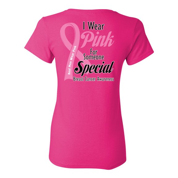 Awkward Styles Breast Cancer Awareness T-Shirt I Wear Pink T Shirts for Women Back Print