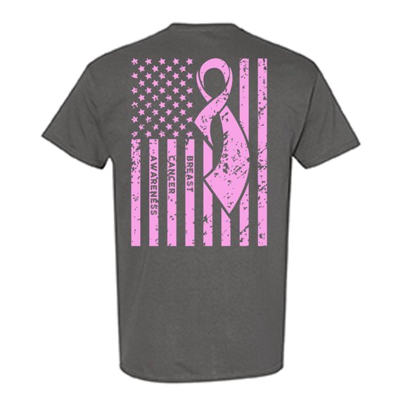 Awkward Styles Breast Cancer Awareness T-Shirt Pink Flag T Shirts for Men Back Print