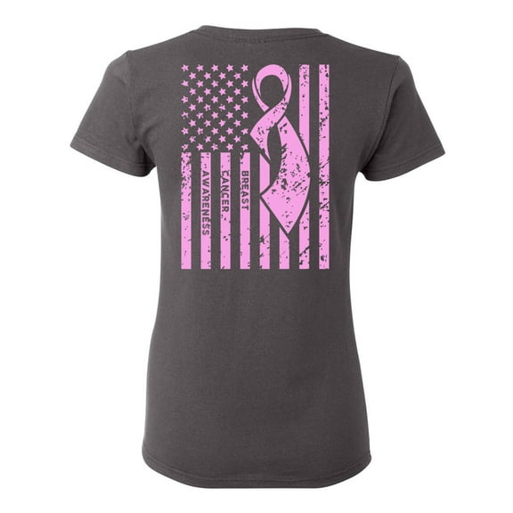 Awkward Styles Breast Cancer Awareness T-Shirt Pink Flag T Shirts for Women Back Print