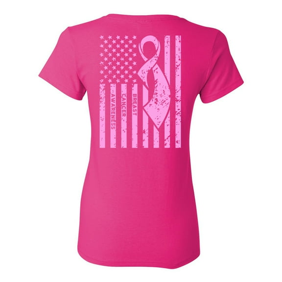 Awkward Styles Breast Cancer Awareness T-Shirt Pink Flag T Shirts for Women Back Print