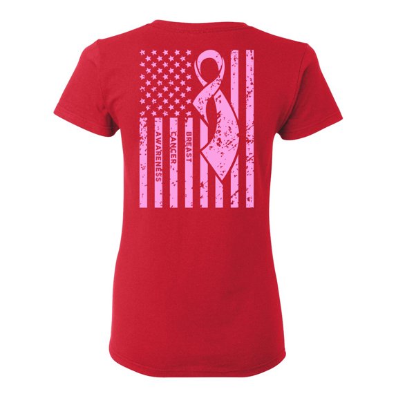 Awkward Styles Breast Cancer Awareness T-Shirt Pink Flag T Shirts for Women Back Print