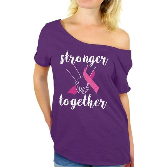 Awkward Styles Breast Cancer Awareness T-Shirt Stronger Together Off Shoulder Tops for Women