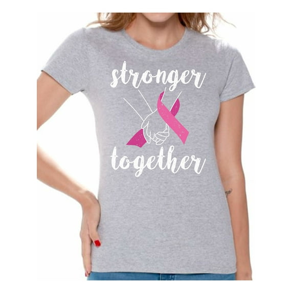 Awkward Styles Breast Cancer Awareness T-Shirt Stronger Together T Shirts for Women
