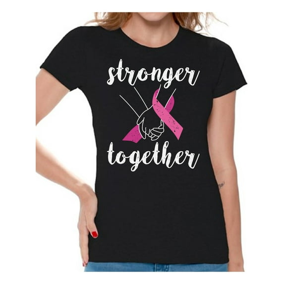 Awkward Styles Breast Cancer Awareness T-Shirt Stronger Together T Shirts for Women