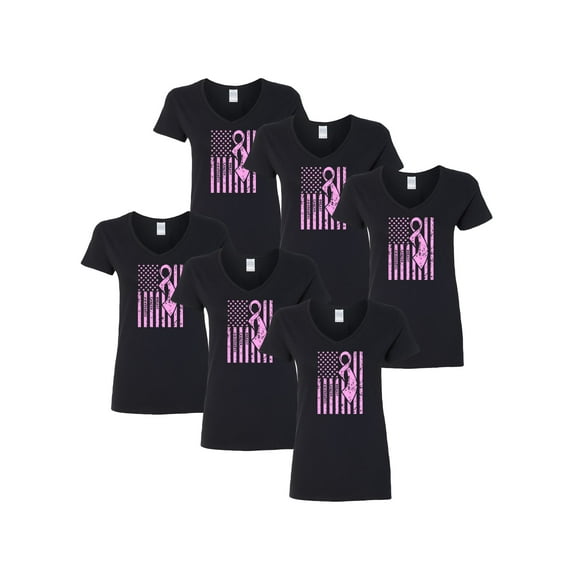 Awkward Styles Breast Cancer Awareness Women V-neck Shirt Breast Cancer Awareness Shirt for Ladies Support Cancer Vneck Shirt Set of 6 Set of 12 Set of 24