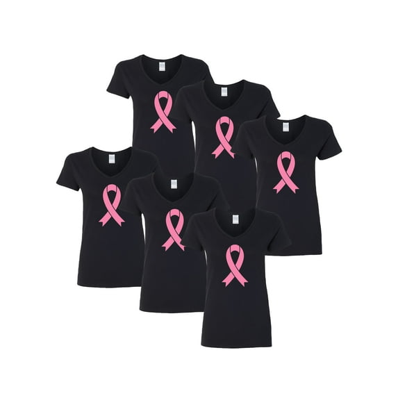 Awkward Styles Breast Cancer Awareness Women V-neck Shirt Pink Ribbon Shirt for Ladies Support Cancer Vneck Shirt Set of 6 Set of 12 Set of 24