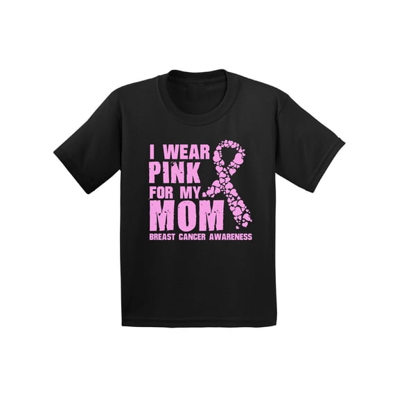 Awkward Styles Breast Cancer Support T Shirt for Children Breast Cancer Survivor Gifts Cancer Shirt I Wear Pink For My Mom Tshirt for Kids Breast Cancer Awareness Shirt Pink Ribbon Support T-Shirt