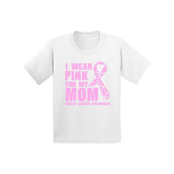 Awkward Styles Breast Cancer Support T Shirt for Children Breast Cancer Survivor Gifts Cancer Shirt I Wear Pink For My Mom Tshirt for Kids Breast Cancer Awareness Shirt Pink Ribbon Support T-Shirt