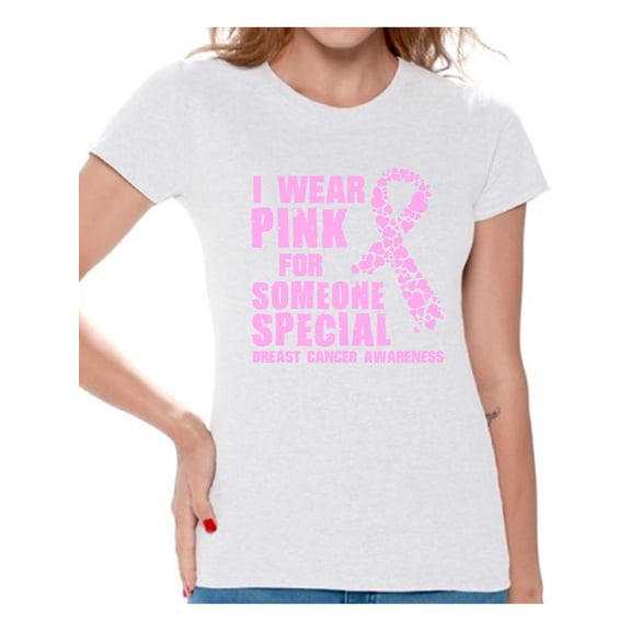 Awkward Styles Breast Cancer Survivor T Shirt Pink Ribbon Tshirt for Women Pink Cancer Support Ribbon Tshirt Cancer Shirts I Wear Pink For Someone Special T-Shirt Breast Cancer Shirt