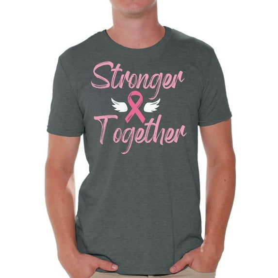 Awkward Styles Breast Cancer T-Shirt Stronger Together Ribbon T Shirts for Men