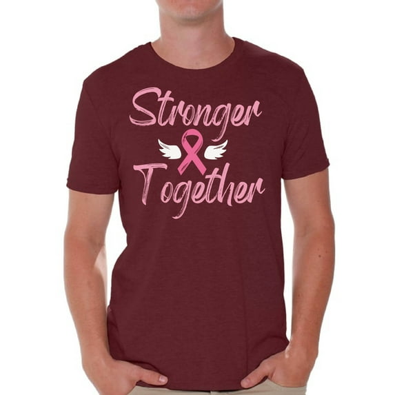 Awkward Styles Breast Cancer T-Shirt Stronger Together Ribbon T Shirts for Men