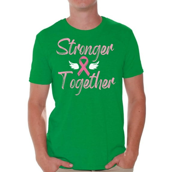 Awkward Styles Breast Cancer T-Shirt Stronger Together Ribbon T Shirts for Men