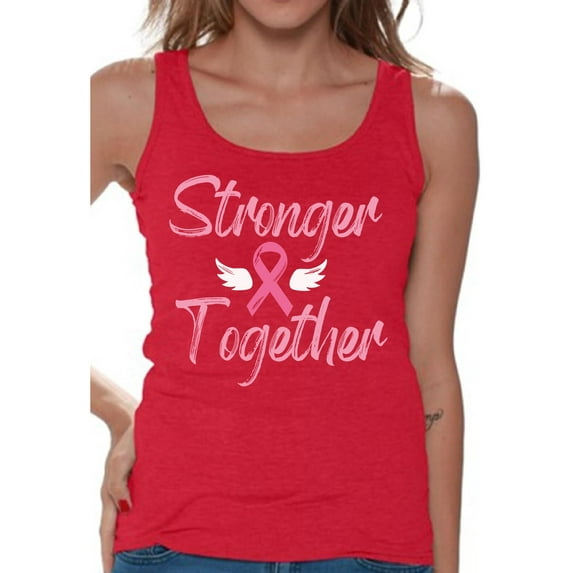 Awkward Styles Breast Cancer T-Shirt Stronger Together Ribbon Tank Tops for Women