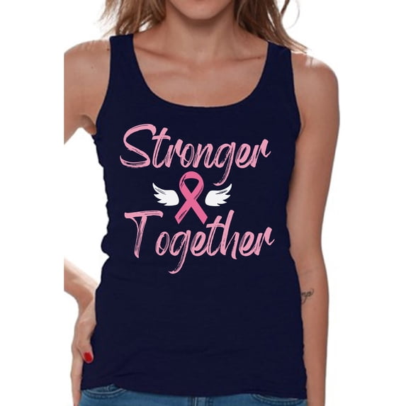 Awkward Styles Breast Cancer T-Shirt Stronger Together Ribbon Tank Tops for Women