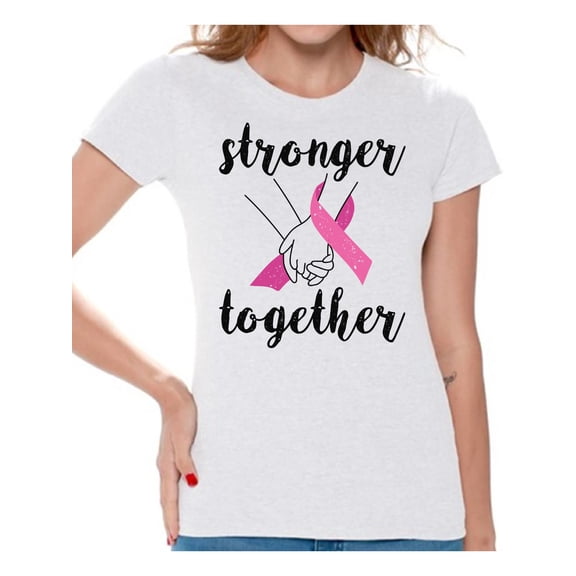 Awkward Styles Breast Cancer T-Shirt Stronger Together T Shirts for Women