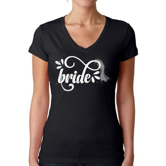 Awkward Styles Bride V-Neck Shirt Women's Bride Shirt Bridal Party Outfit Funny Bachelorette Party Shirts Wedding Gifts for Her Cute Outfit for Bride Wedding Party Tshirt V Neck Bride Shirts