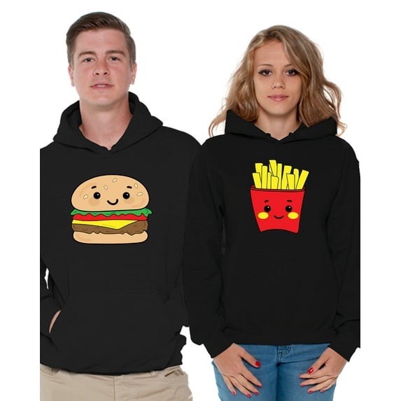Awkward Styles Burger and Fries Couple Hoodies Matching Hoodies for Couples Valentine's Day Collection Gifts for Girlfriend Funny Hoodie for Boyfriend Married Couple Gifts Couples Matching Hoodies