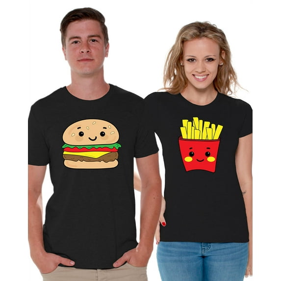 Awkward Styles Burger and Fries Couple Shirts Matching Shirts for Valentine's Day Funny Couple T-Shirts Boyfriend Girlfriend Shirts for Food Lovers Valentine's Day Collection Matching Couple Shirts
