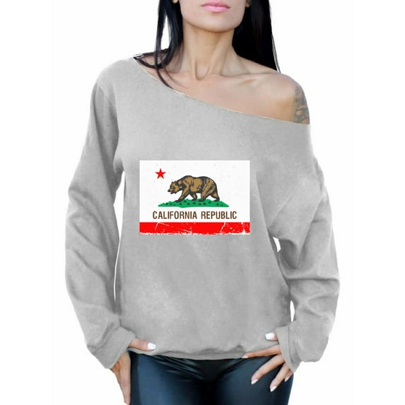 Awkward Styles California Republic Flag Off Shoulder Sweatshirt Women's California Flag Sweater California Sweater Cali Gifts California Bear Oversized Sweater Gifts from California