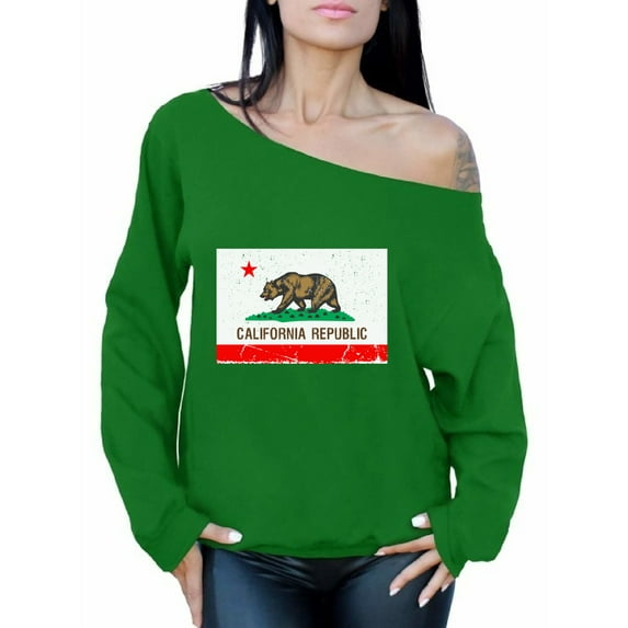 Awkward Styles California Republic Flag Off Shoulder Sweatshirt Women's California Flag Sweater California Sweater Cali Gifts California Bear Oversized Sweater Gifts from California