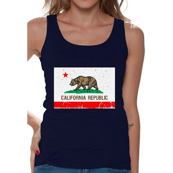 Awkward Styles California Republic Flag Tank Top for Women California Bear Tank California Flag Sleeveless Shirt Cali Gifts Women's California Fitness Tank Top Gifts from California