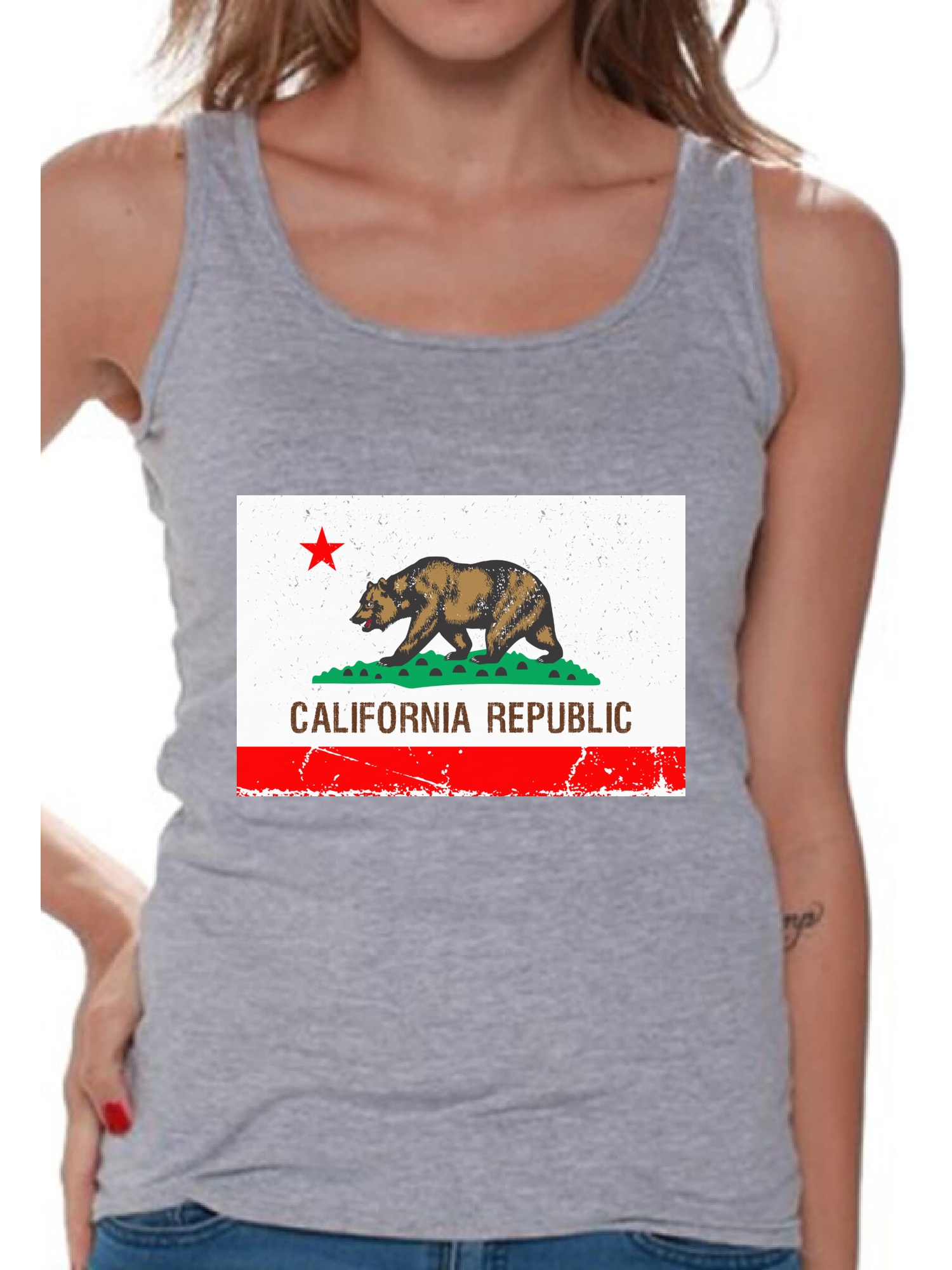 Awkward Styles California Republic Flag Tank Top for Women California Bear Tank California Flag Sleeveless Shirt Cali Gifts Women's California Fitness Tank Top Gifts from California - image 1 of 4